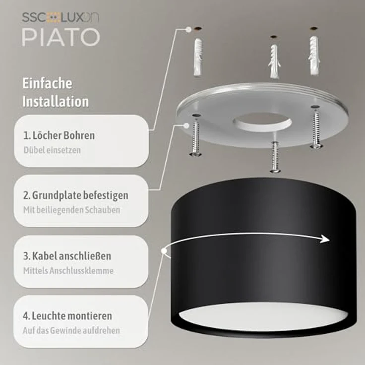 SSC-LUXon LED Aufbaustrahler PIATO LED Deckenspot schwarz rund flach 6W warmweiß 230V, Warmweiß – Bild 8