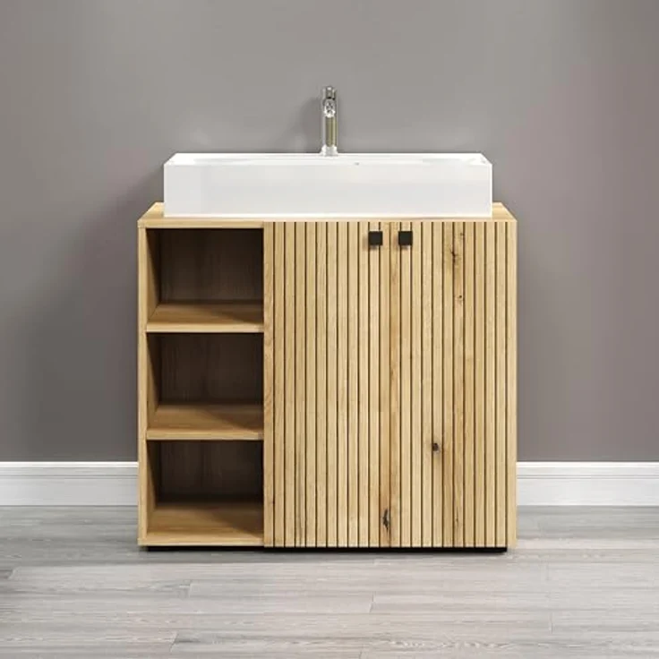 trendteam smart living - Waschbeckenunterschrank Unterschrank auf Rollen - Badezimmer - PureBliss - Aufbaumaß (BxHxT) 80 x 64 x 42 cm - Farbe Evoke Eiche mit schwarzen Rillen - 233730142 – Bild 7