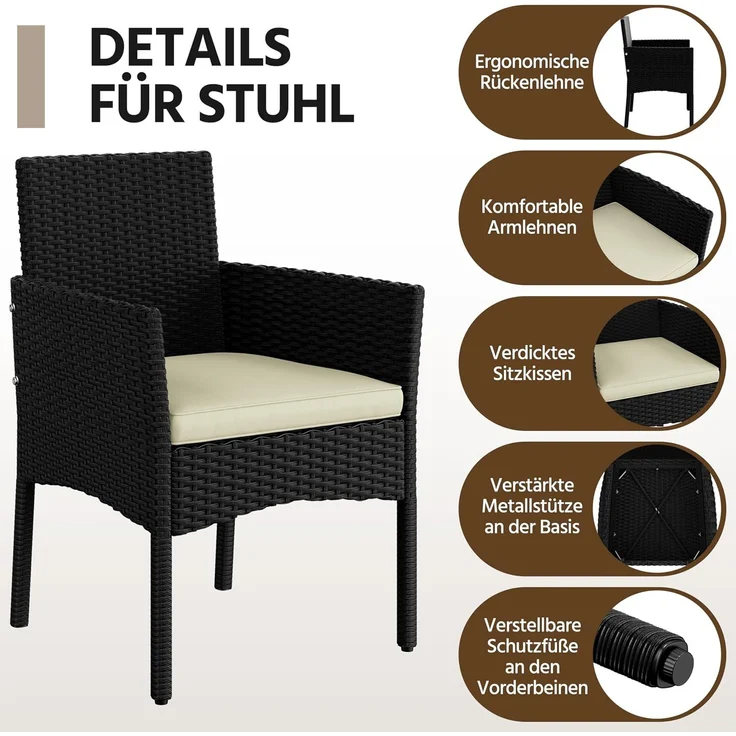 Yaheetech Balkonset Gartenmöbel-Set 4-er Set Rattanmöbel für 4 Personen, Gartengarnitur aus Zweisitzer-Sofa & 2 Einzelsofas & Kaffeetisch – Bild 7