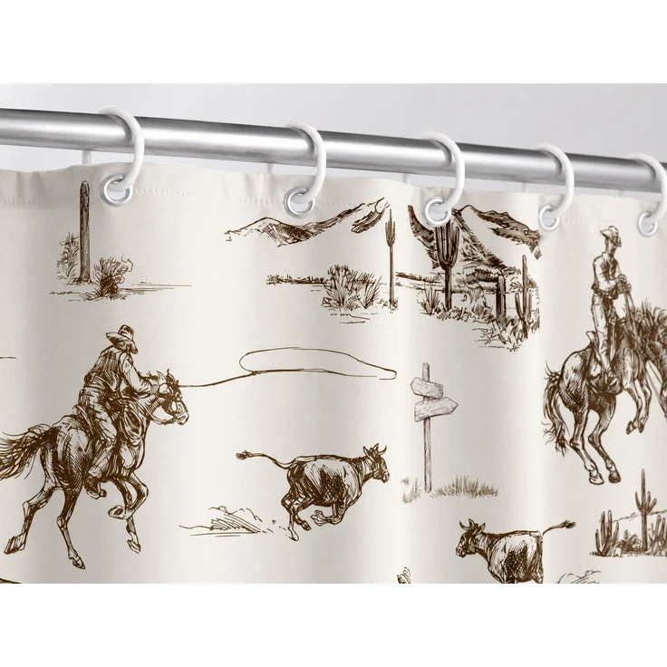 Wasserdichter Duschvorhang mit Western-Motiv Beige-Braun 150 x 200 cm – Bild 3