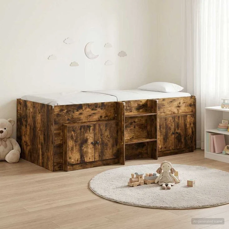 vidaXL Loft Bettgestell mit Schrank mit Tür 3 Stk. Geräucherte Eiche 3423362 – Bild 1