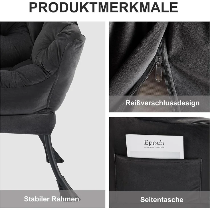 Sessel Lazy Chair Ottomane Ohrensessel Lesesessel Fußhocker Schwarz – Bild 4