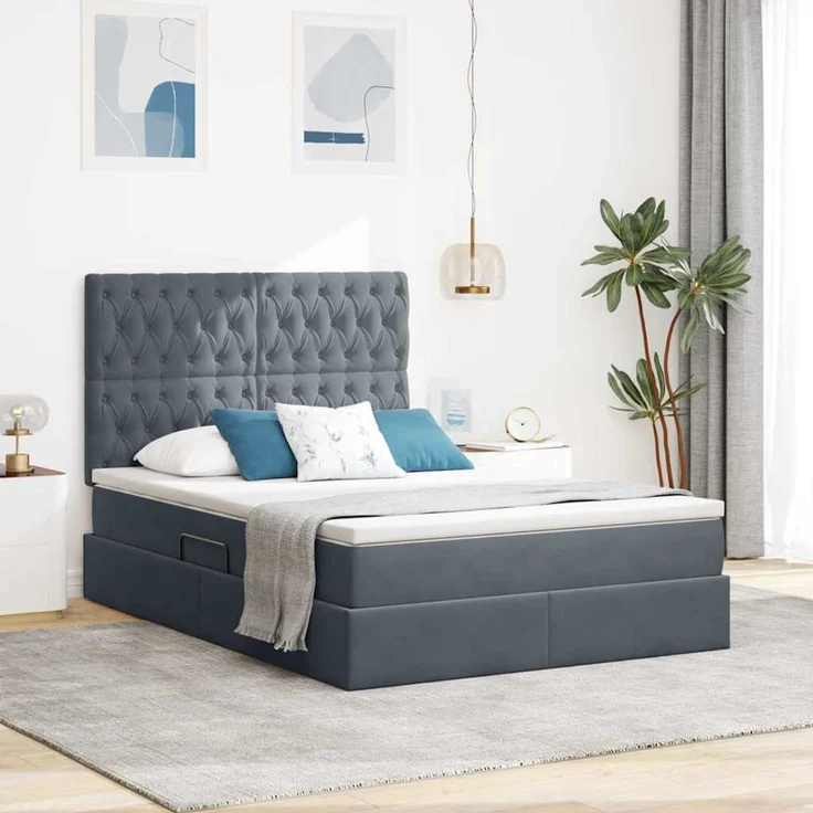vidaXL Aufbewahrungsbett mit Matratze Dunkelgrau 140 x 200 cm Samt 3372094 – Bild 1