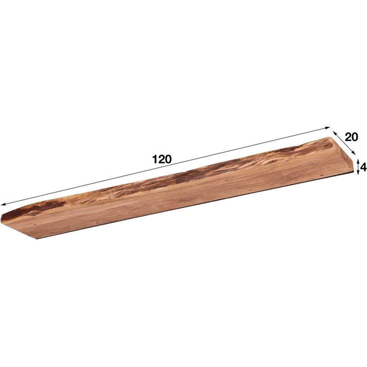 Wandregal Bord Akazienholz massiv, Baumkanten-Design, modern, natur, 120 cm, verdeckte Befestigung – Bild 3