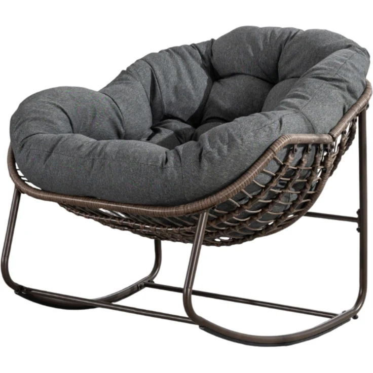Schaukelstuhl 78x106x90 cm mit Polster, handgeflochtenem Polyrattan, Dunkelgrau – Bild 10