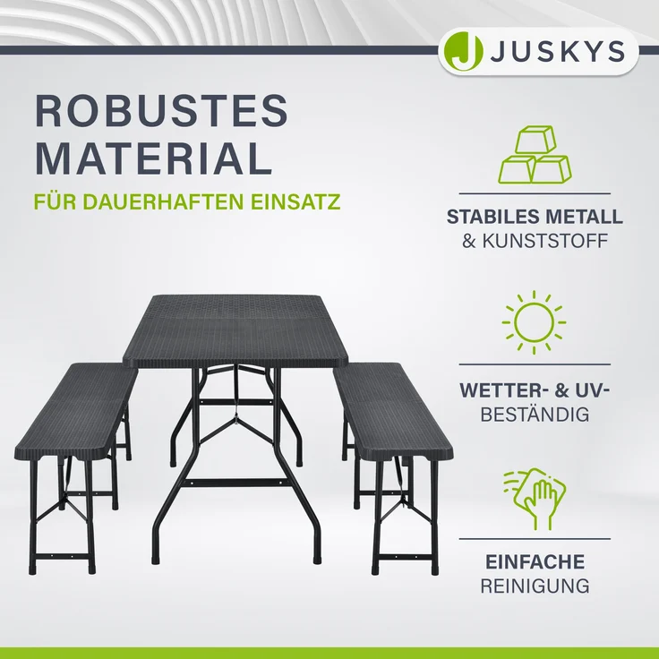 Juskys 'Bayreuth' Bierzeltgarnitur, 3-teilig, Klappbar, Kunststoff, 180 x 74 x 74 cm, Schwarz – Bild 5