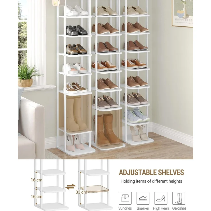 Vertikales Schuhregal, 12-Stockige Schuhregale, Schuhturm für Kleine Räume, Freistehend, Verstellbar, Platzsparend, Weiß – Bild 4