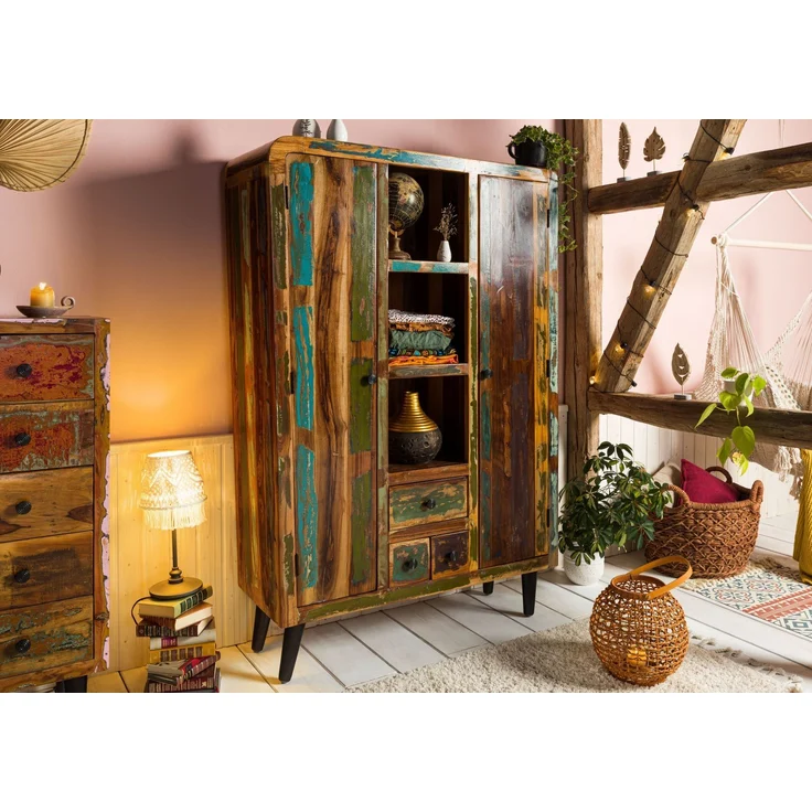 Highboard Altholz 115x40x170 mehrfarbig lackiert SIXTIES #108 – Bild 3