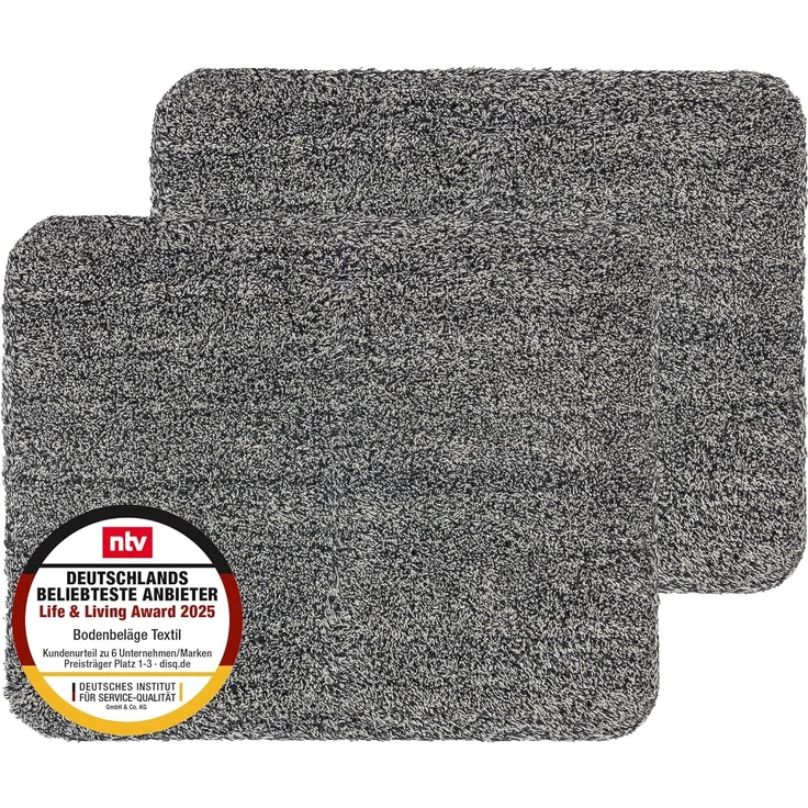Astra Fußmatte innen waschbar 2er Set 60x75 cm - Schmutzfangmatte Sauberlaufmatte - Fußabstreifer Baumwolle – Entra saugstark – rutschfeste Matte anthrazit