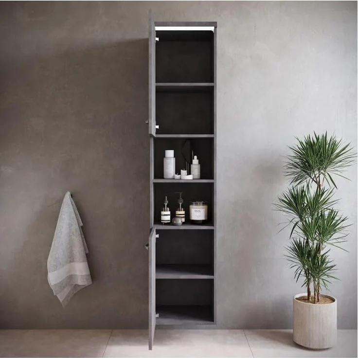 Badplaats Badezimmerschrank Paso 35 x 35 x 160 cm – Dunkelgrau – Hängender Hochschrank mit 2 Türen – Bild 4