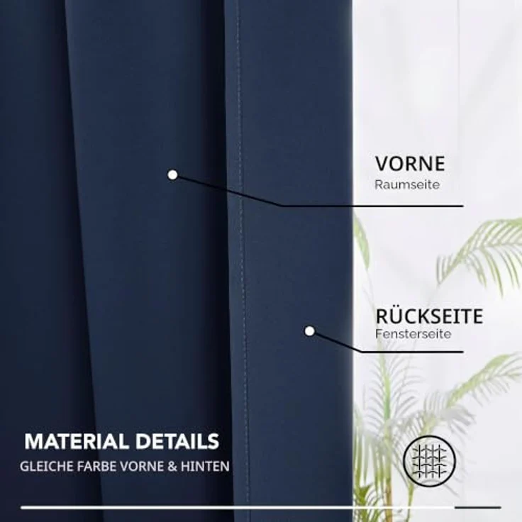 Deconovo Gardinen für Schienensystem Blickdicht Vorhänge Deko Dunkelblau | 2er Set, H 138 x B 168 cm, Thermal Curtains, Schlafzimmer Gardinen, Raumtrenner Vorhang, Gardinen Kurz, für Schienensystem – Bild 7