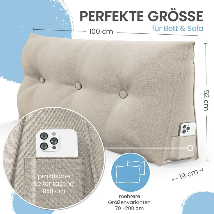 ELONEO Rückenkissen Bett- und Rückenstützkissen >Sand< 100cm – Bild 2