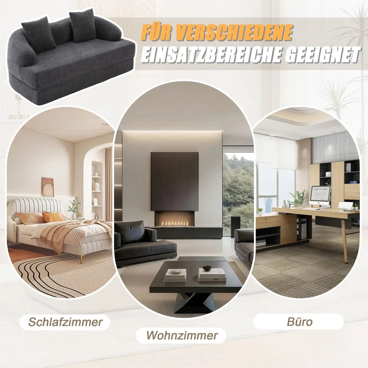Rayofly-2-in-1 Schnellsofa Zweisitzer, 2 Kissen, ausklappbares Schlafsofa, dunkelgraue Chenille, für Gästezimmer & Wohnzimmer, H 65cm x T 157cm x B 84cm, Dunkelgrau – Bild 5
