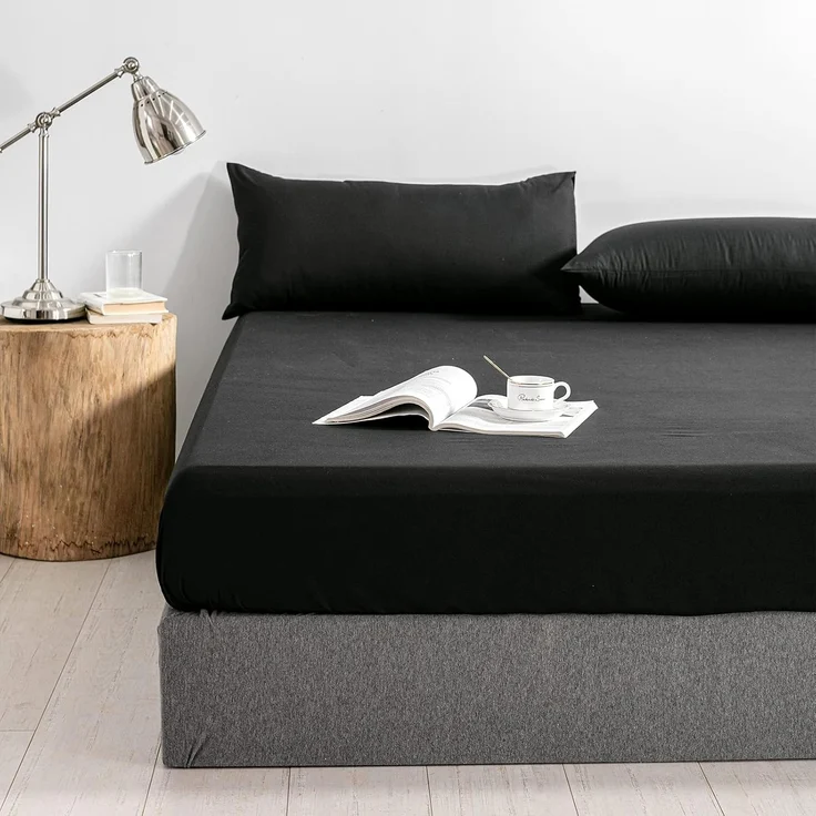Good Nite Spannbettlaken 140x200 cm Schwarz Polyester Bettlaken 30cm Extra Tiefe Taschenlaken Spannbetttuch Weich und atmungsaktiv Maschinenwaschbar – Bild 2