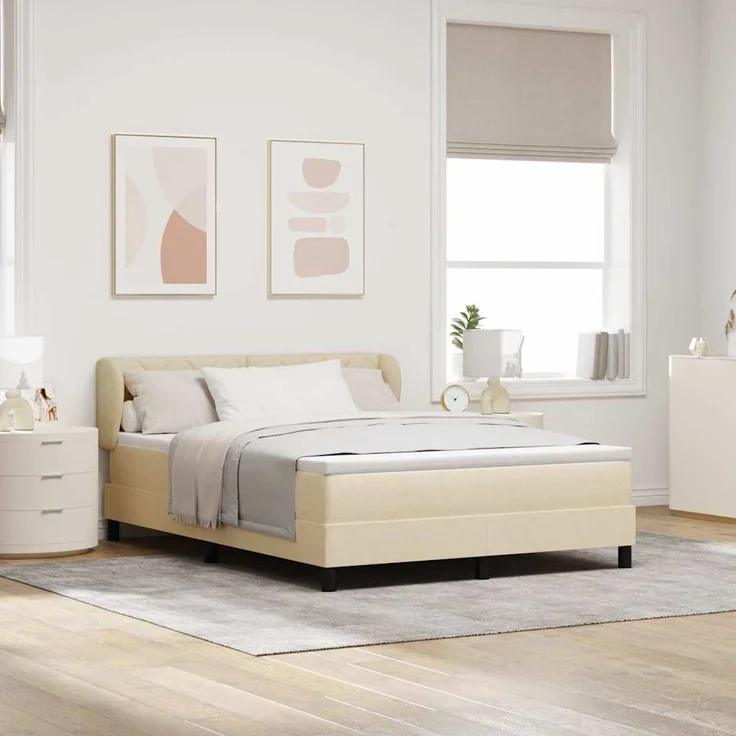 vidaXL Boxspringbett mit Kopfteil Creme 160 x 200 cm Stoff 3340099 – Bild 1