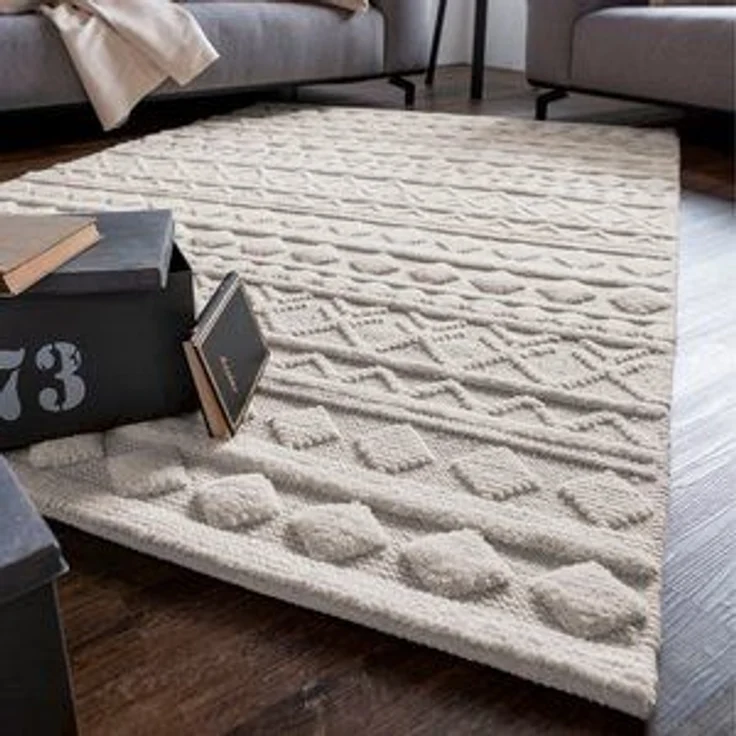 LUXOR living Wollteppich Hägga, rechteckig, Höhe: 15 mm, Handweb Teppich, reine Wolle, handgewebt, Hoch-Tief Struktur – Bild 6