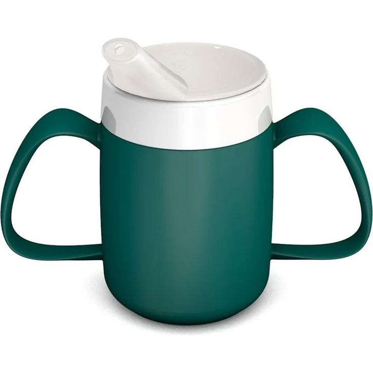 Ornamin Schnabelbecher 2-Henkel-Becher mit Trink-Trick und Schnabelaufsatz/ Trinkaufsatz, 2-tlg, Kunststoff, Trinkhilfe l Alltagshilfe l Schnabeltasse l BPA-frei l Made in Germany