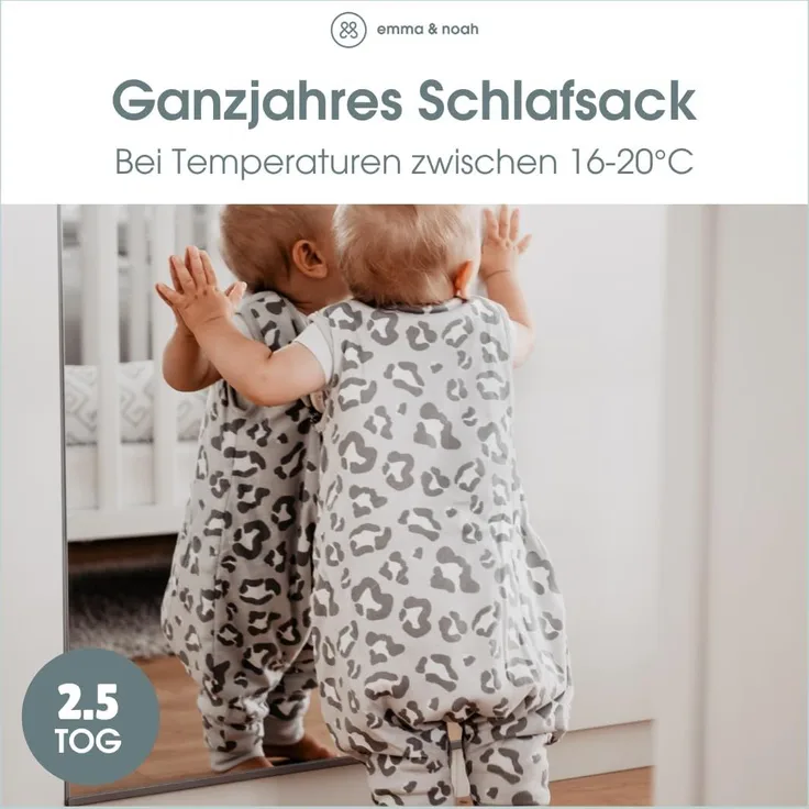 emma & noah Baby Schlafsack mit Füßen 2.5 TOG, Strampelsack für den Herbst und Winter, Bio-Baumwolle, OEKO-TEX Zertifiziert, Kuscheliger Schlafsack für Neugeborere (Punkte Blau, 100 cm)