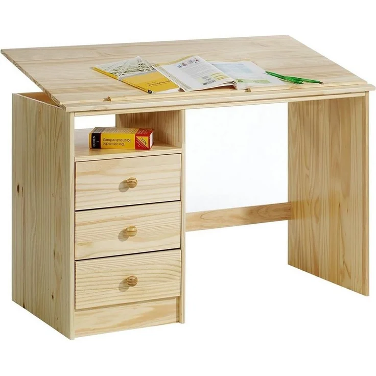 IDIMEX Kinderschreibtisch KEVIN, Kinderschreibtisch Schülerschreibtisch neigungsverstellbar Kiefer mass – Bild 1