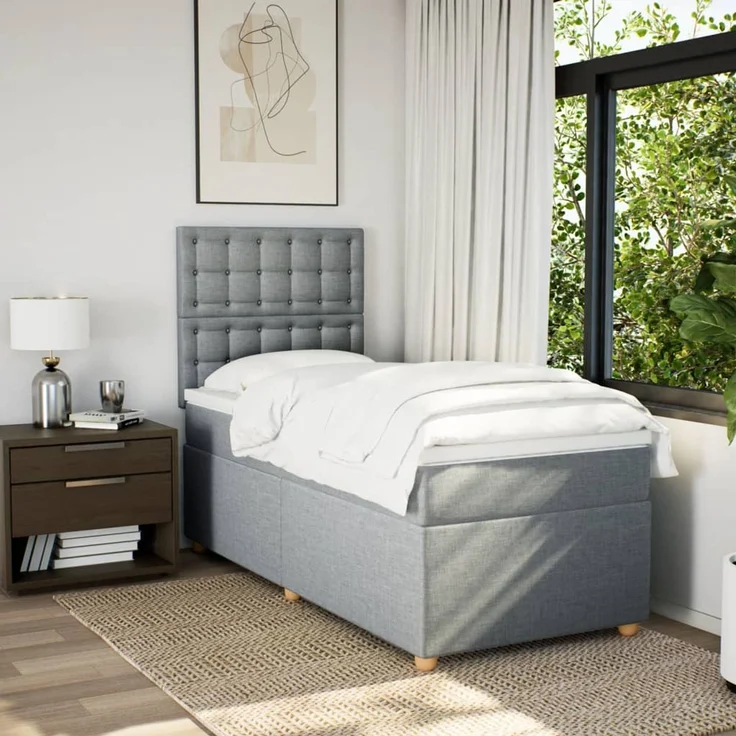 vidaXL Boxspringbett mit Matratze Hellgrau 100x200 cm Stoff 3293505 – Bild 5