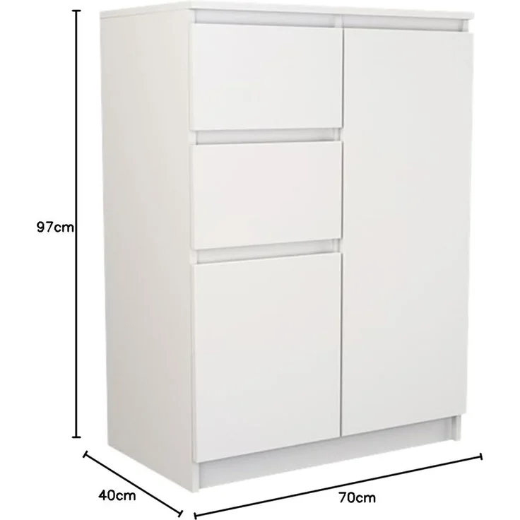 Home Collective Kommode schmal in weiß, Highboard Sideboard Mehrzweckschrank Schrank, mit 2 Schubladen und 2 Türen, 70x97x40cm – Bild 3