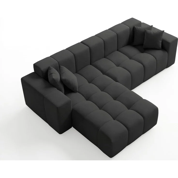 GRAINGOLD Ecksofa Loopo, Couch L-Form mit Wellenfeder, Velour-Stoff, Schwarz, Links – Bild 7