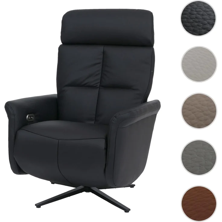 Relaxsessel HWC-L10, TV-Sessel Liegesessel, Liegefunktion drehbar, elektrisch verstellbar Voll-Leder ~ schwarz – Bild 10