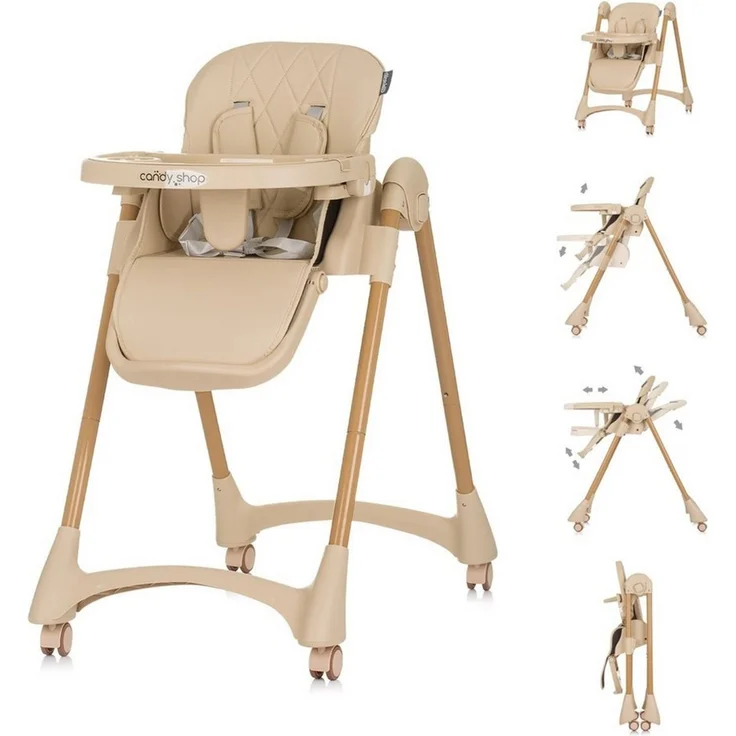 Chipolino Kinderhochstuhl Candy Shop, 4 Räder, verstellbar, Fußstütze, faltbar beige – Bild 5