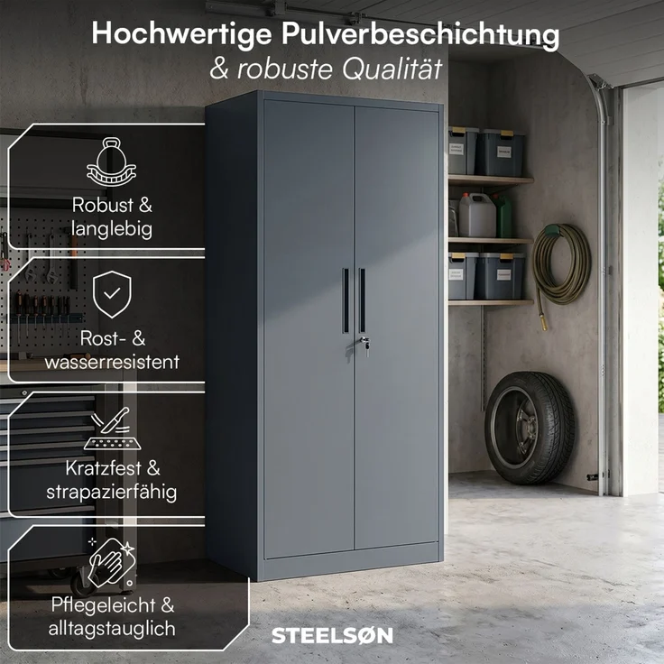 STEELSØN 'Regulus' Garderobenschrank mit 6 Fächern und Kleiderstange, Metall, anthrazit, 175x40x80 cm, abschließbar, inkl. Schloss – Bild 2