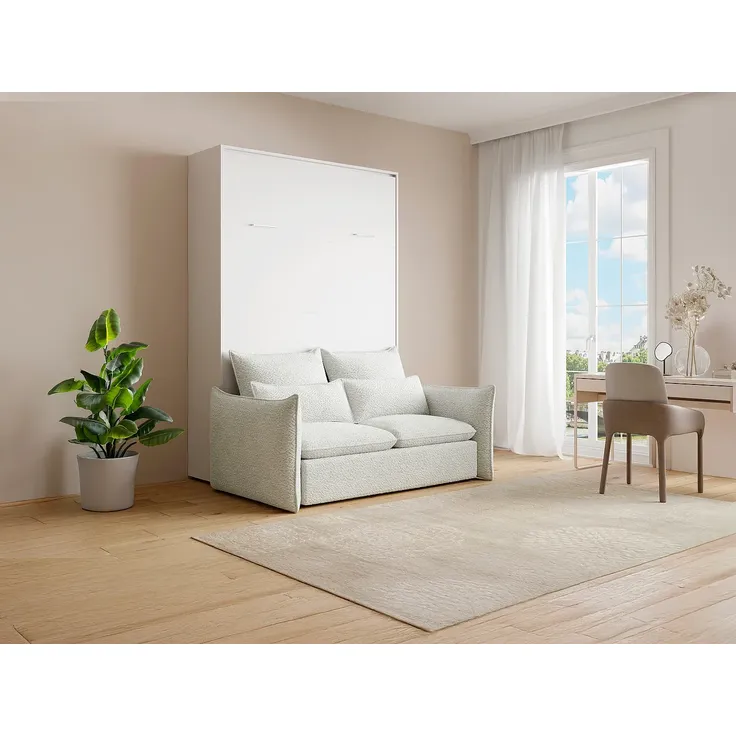 Vente-unique - BEGANIO Bett Holz, Platte BeigeWeiß - B 141 cm239,2 cm x H 225 cm x L 188 cm