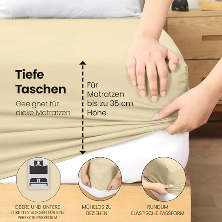 Utopia Bedding - Spannbettlaken 120x200 cm - Beige - Oeko-Tex Zertifiziertes Gebürstete Polyester-Mikrofaser Spannbetttuch - 35 cm Tiefe Tasche – Bild 6