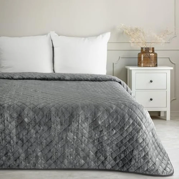 Elegante Tagesdecke Decke BLINK 3 dunkelgrau 220x240 cm stahl silber – Bild 2