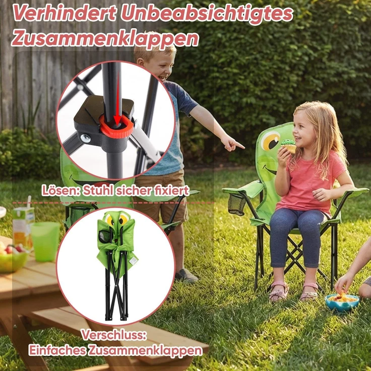 Sunula 2er Set Campingstuhl Kinder Klappstuhl Gartenstuhl Camping Kinder-Anglersessel Frosch – Bild 6