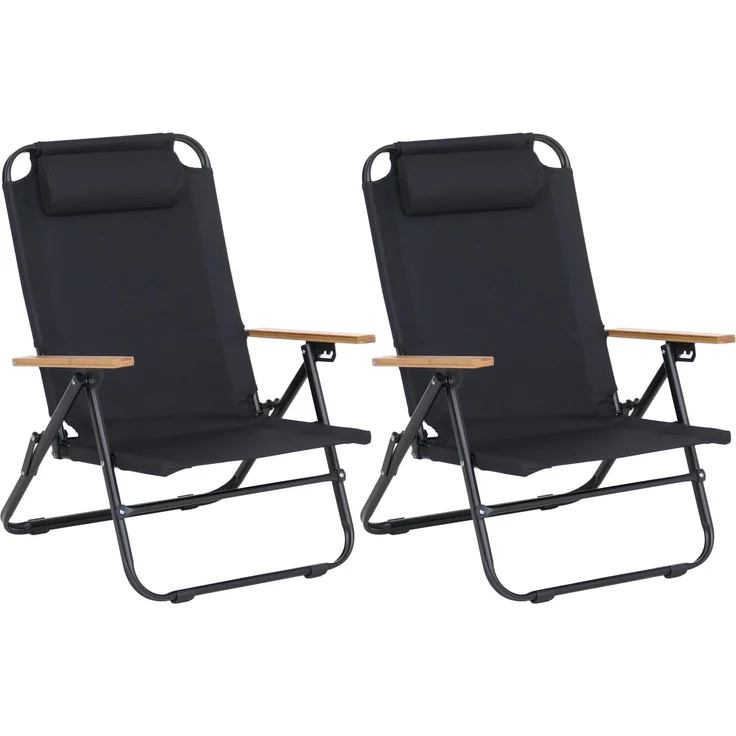 2er-Set Campingstuhl HWC-Q44, Gartenstuhl Balkonstuhl Freizeitstuhl, klappbar verstellbar Outdoor Metall Stoff ~ schwarz – Bild 9