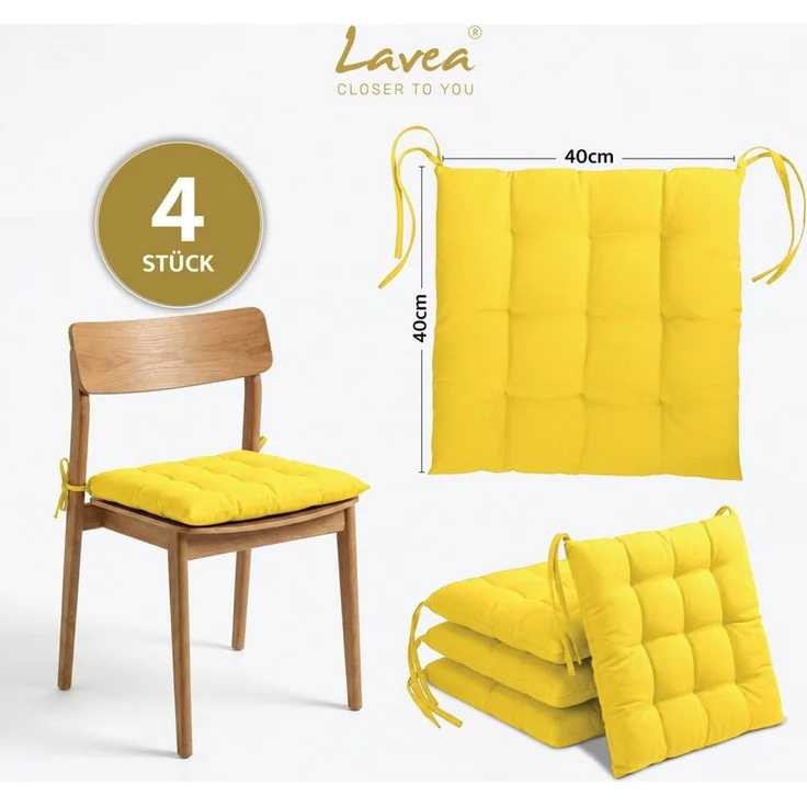 Lavea Stuhlkissen Lavea® Sitzkissen & Stuhlkissen 40x40 cm – 4er/8er Set, 40x40x3 cm, mit Stoffbändern, Indoor & Outdoor, für Garten & Balkon