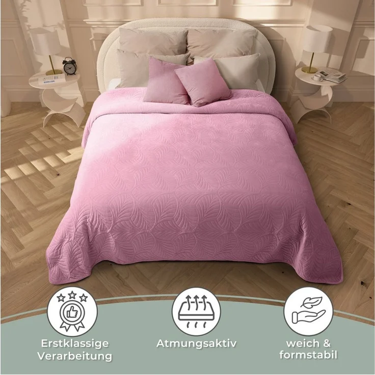 Gräfenstayn Tagesdecke Gräfenstayn Premium Tagesdecke mit nahtloser Steppung & Blatt-Design, Gräfenstayn Premium Tagesdecke mit nahtloser Steppung & Blatt-Design – Bild 3