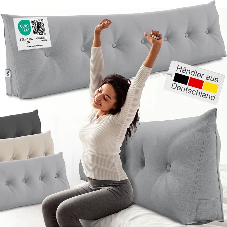 ELONEO Rückenkissen Bett- und Rückenstützkissen >Grau< 200cm