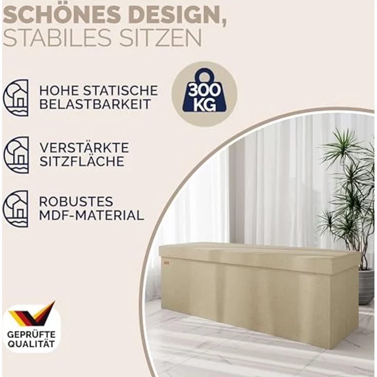 CASARIA® Faltbare Sitztruhe mit Stauraum Leinenoptik Beige XL – Bild 5