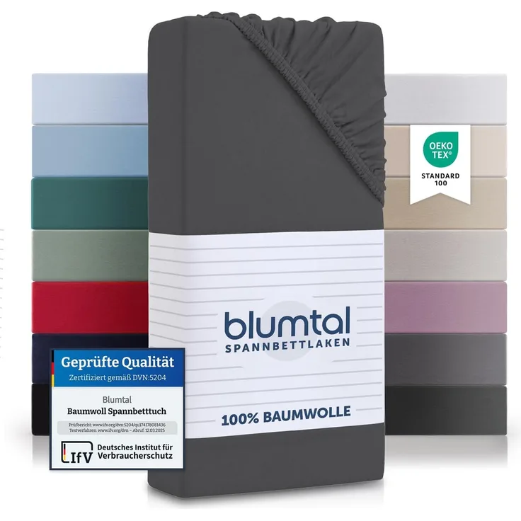Blumtal® Baumwolle Spannbettlaken für Topper 120x200 cm Basics Jersey - Bettlaken 120x200 cm - Oeko-TEX zertifiziertes Spannbetttuch 120x200 cm - Topper Spannbettlaken 120x200 cm - Anthrazit