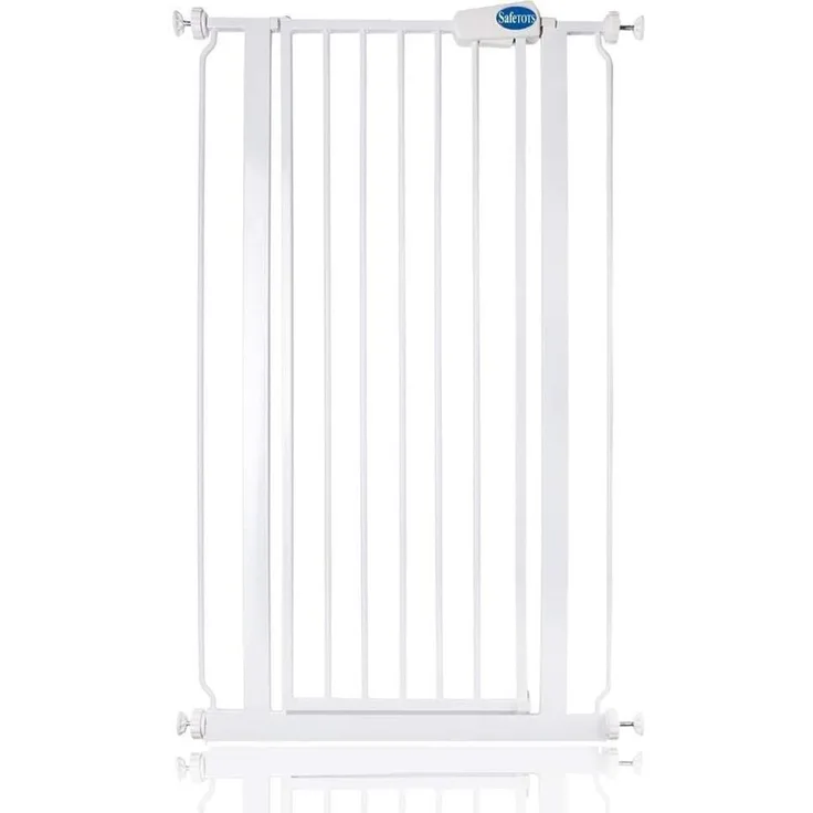 Safetots Extrahoher schmaler Metall-Sicherheitsgitter, Druckmontage, 68. 5cm - 75cm, Weiß, 104cm Höhe, Extrahohe Treppengitter, Gitter für hohe Babys, Einfache Installation