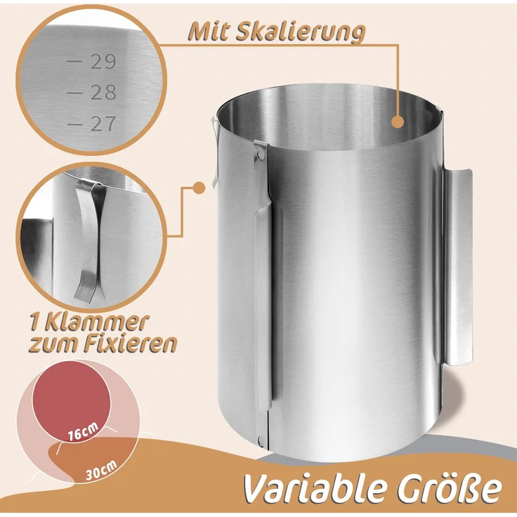 Aurelia Home Extra hoher Tortenring aus Edelstahl – 30 cm, Ø 16–30 cm verstellbar – Bild 4