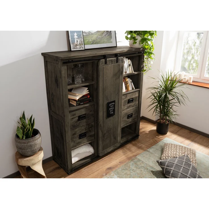 Highboard Mango 142x45x147 grau lackiert RAILWAY #262 – Bild 2
