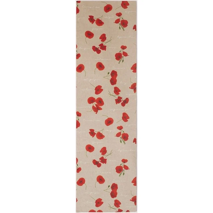 SCHÖNER LEBEN. Tischläufer SCHÖNER LEBEN. Tischläufer Mohnblumen Schriftzug natur rot grün weiß, handmade – Bild 3