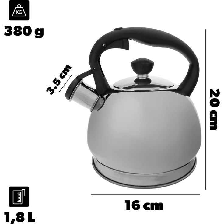 KADAX Edelstahl-Wasserkocher mit Pfeife, 1,8 l, silberfarben – Bild 2