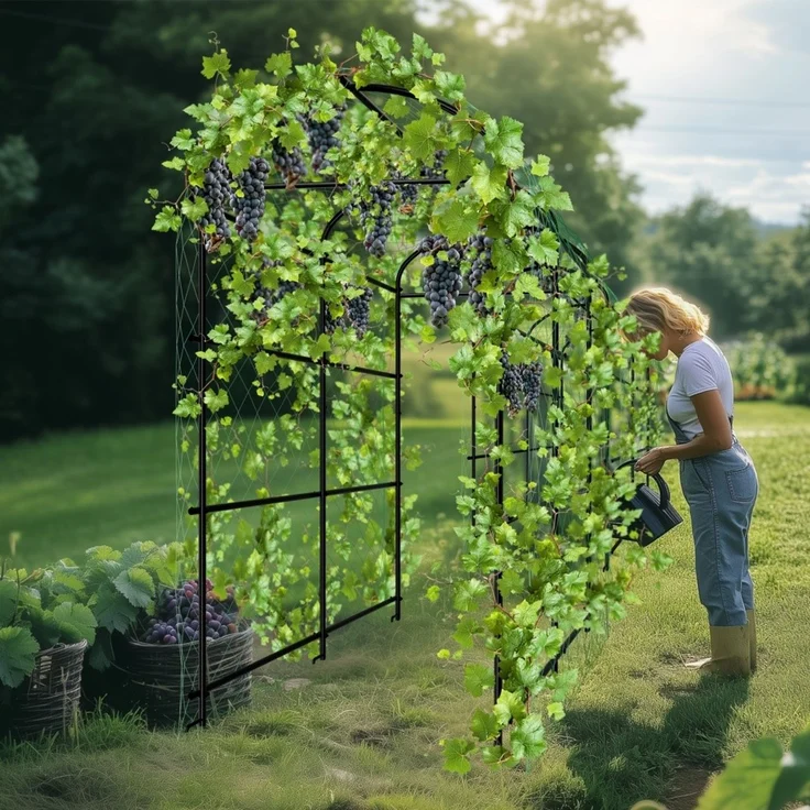 FATIVO Gurke Rankhilfe Metall Rankgitter Gitternetz Kletterpflanzen fr Blumen Gemse Rosenbogen Kletterhilfe Rosenspalier Torbogen 105x162x160 cm rostfrei Gebogen Schwarz – Bild 5