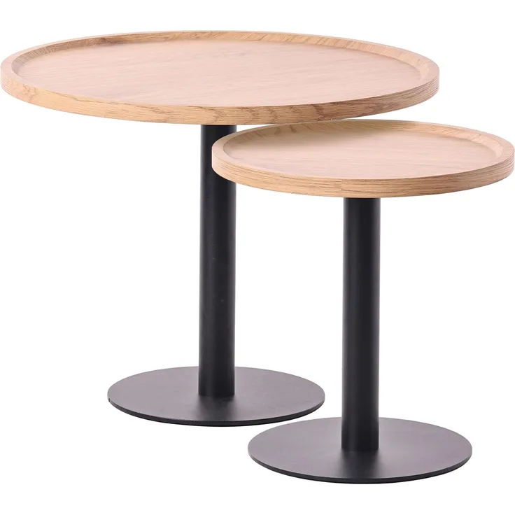 CLP 2er Set Beistelltische Aspen runde Tischplatten mit schwarzem Metallgestell,natura