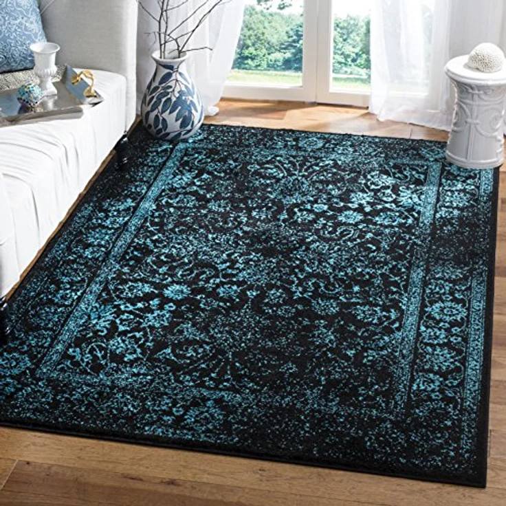 Safavieh Quadratischer Teppich 122x122 cm - Adirondack Collection - Transitional Design, Schwarz & Petrol, Pflegeleichte Synthetikmischung, Ideal für Wohnzimmer, Schlafzimmer, Büro – Bild 2