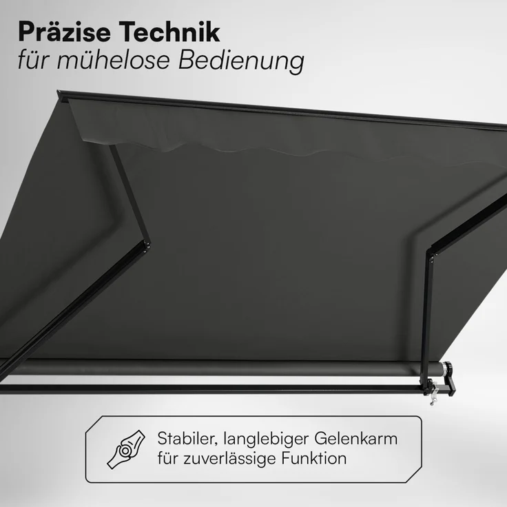 STEELSØN 'Kestria' Gelenkarmmarkise 250x200 cm, anthrazit, wetterfest und blickdicht, Markise mit Aluminium-Kassette und Wandhalterung, Balkonmarkise mit Handkurbel – Bild 6