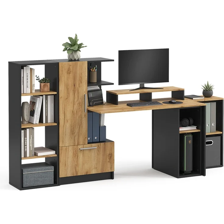 Schreibtisch Tomy Anthrazit/Goldkraft Eiche 150 x 59 cm 5er Set Vicco – Bild 5