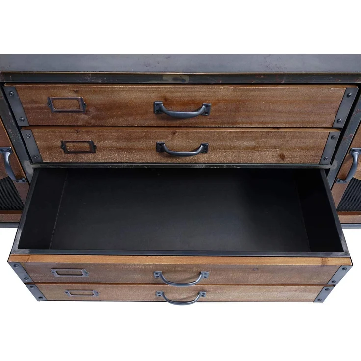 Wohnzimmer-Set HWC-F91, TV-Rack Kommode Highboard Hochschrank, Industrial Tanne Holz Metall, braun-schwarz – Bild 6